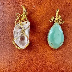 Hand made pendants in quartz and jade.